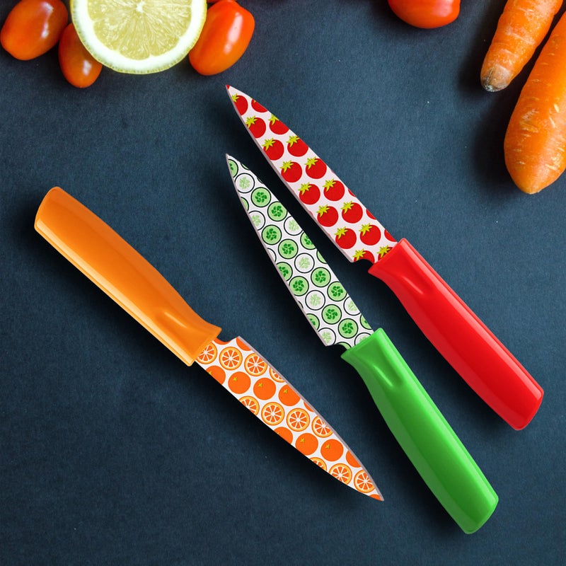 Hampton Forge Tomodachi Kitchen Essentials with Blade Guards â€“ 3-Piece Printed Paring Knife Set - Image 4